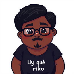 Create a pixel art character of a chubby person with short hair, having a dark complexion