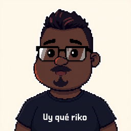 Create a pixel art character of a chubby person with short hair, having a dark complexion