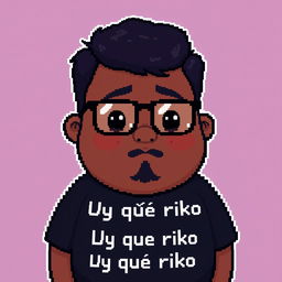 Create a pixel art character of a chubby person with short hair, having a dark complexion