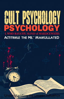 Cover design for an ebook titled 'Cult Psychology: Unraveling the Mind of the Manipulated', featuring a vintage early 2000s aesthetic