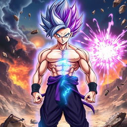 An epic depiction of Vegito, combining both Ultra Instinct and Ultra Ego powers