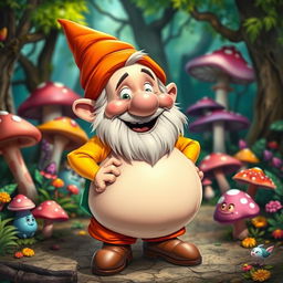 A whimsical and humorous depiction of a dwarf character with oversized, exaggerated features, particularly a large butt, in a playful and cartoonish style
