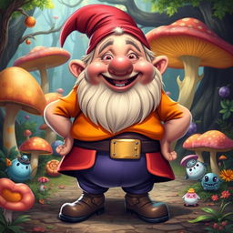 A whimsical and humorous depiction of a dwarf character with oversized, exaggerated features, particularly a large butt, in a playful and cartoonish style