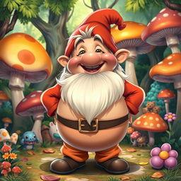A whimsical and humorous depiction of a dwarf character with oversized, exaggerated features, particularly a large butt, in a playful and cartoonish style
