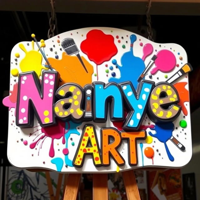 A vibrant and eye-catching sign featuring the words "Nanye Art" in bold, artistic lettering