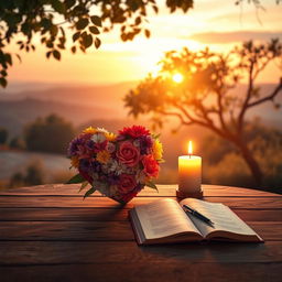 A tranquil and contemplative scene illustrating the essence of love through symbolic elements