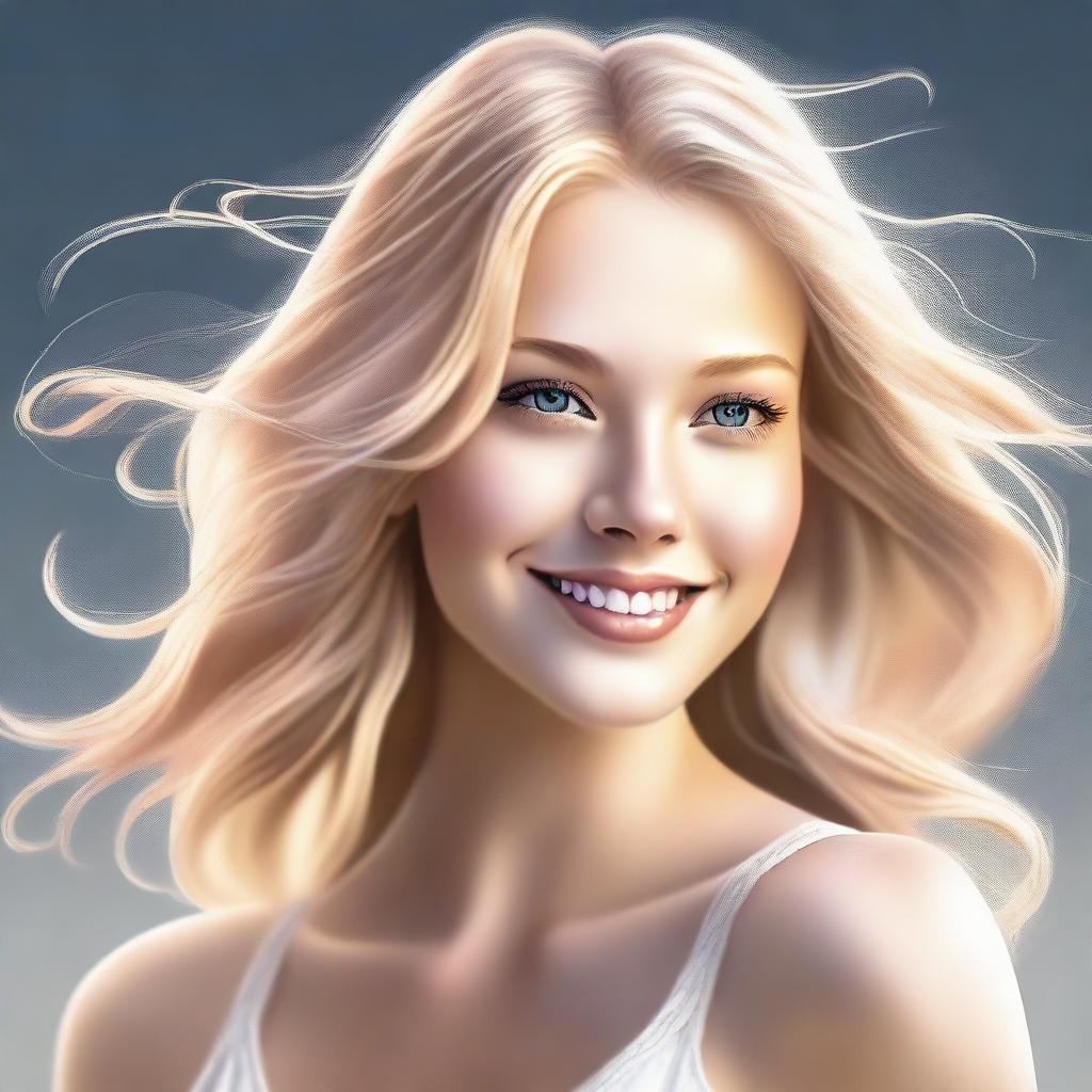 A high-quality digital art of a pretty blonde girl