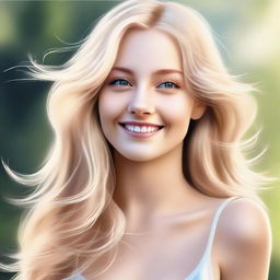 A high-quality digital art of a pretty blonde girl