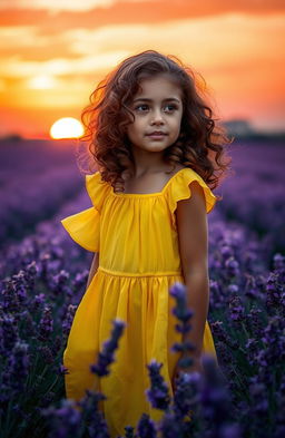 A beautiful girl with wavy curly hair, gazing at a stunning sunset