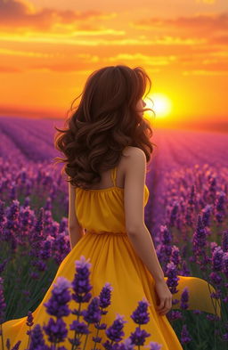 A beautiful woman with wavy curly hair, gazing at a stunning sunset