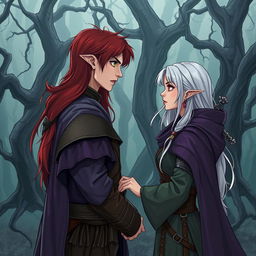 Illustration in manhwa style of a couple in a cursed forest
