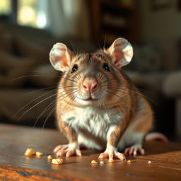 A highly detailed and realistic image of a rat, showcasing its fur texture, whiskers, and expressive eyes