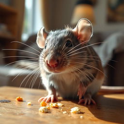 A highly detailed and realistic image of a rat, showcasing its fur texture, whiskers, and expressive eyes
