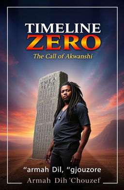 A captivating book cover for 'TIMELINE ZERO' with the subtitle 'The Call of Akwanshi'