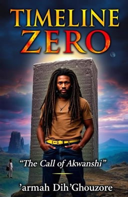 A captivating book cover for 'TIMELINE ZERO' with the subtitle 'The Call of Akwanshi'