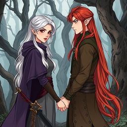An illustration in manhwa style featuring a couple in a cursed forest