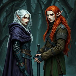A beautiful human woman with white silver hair and striking red eyes, around 30 years old, portrayed as an oathbreaker paladin