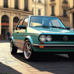 A high-quality digital art image portraying a Volkswagen Golf in exquisite detail