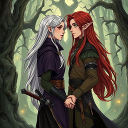 An illustration in manhwa style featuring a couple in a cursed forest