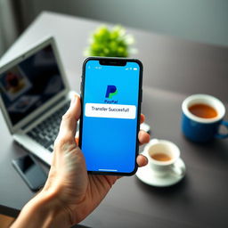 A modern digital depiction of a successful PayPal transaction notification displayed on a smartphone screen