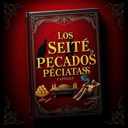 A striking book cover for 'Los Siete Pecados Capitales', featuring a dark and mysterious atmosphere