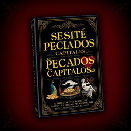 A striking book cover for 'Los Siete Pecados Capitales', featuring a dark and mysterious atmosphere
