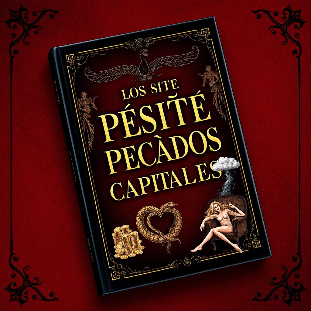 A striking book cover for 'Los Siete Pecados Capitales', featuring a dark and mysterious atmosphere