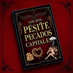 A striking book cover for 'Los Siete Pecados Capitales', featuring a dark and mysterious atmosphere