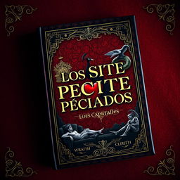 A striking book cover for 'Los Siete Pecados Capitales', featuring a dark and mysterious atmosphere