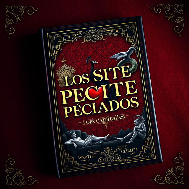 A striking book cover for 'Los Siete Pecados Capitales', featuring a dark and mysterious atmosphere