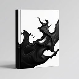 A book cover design featuring a black color palette, showcasing an abstract representation where the image resembles flowing black liquid art, creating shapes and textures similar to a splash or wave, with intricate patterns and a sense of depth
