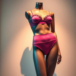 A stylish and modern mannequin dressed in fashionable and colorful high-waisted panties