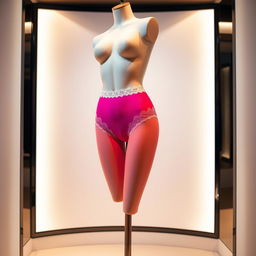 A stylish and modern mannequin dressed in fashionable and colorful high-waisted panties