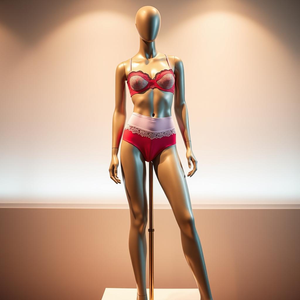 A stylish and modern mannequin dressed in fashionable and colorful high-waisted panties