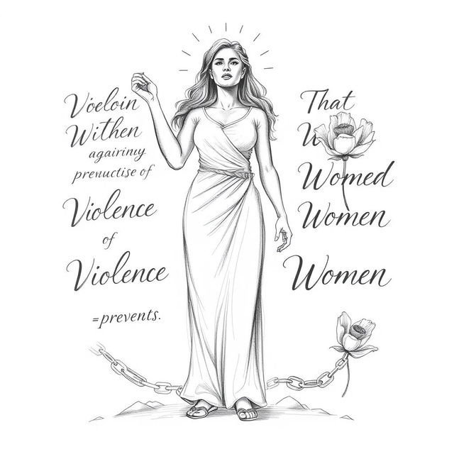 A powerful pencil sketch poster advocating for the prevention of violence against women