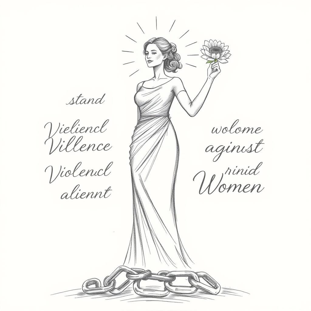 A powerful pencil sketch poster advocating for the prevention of violence against women