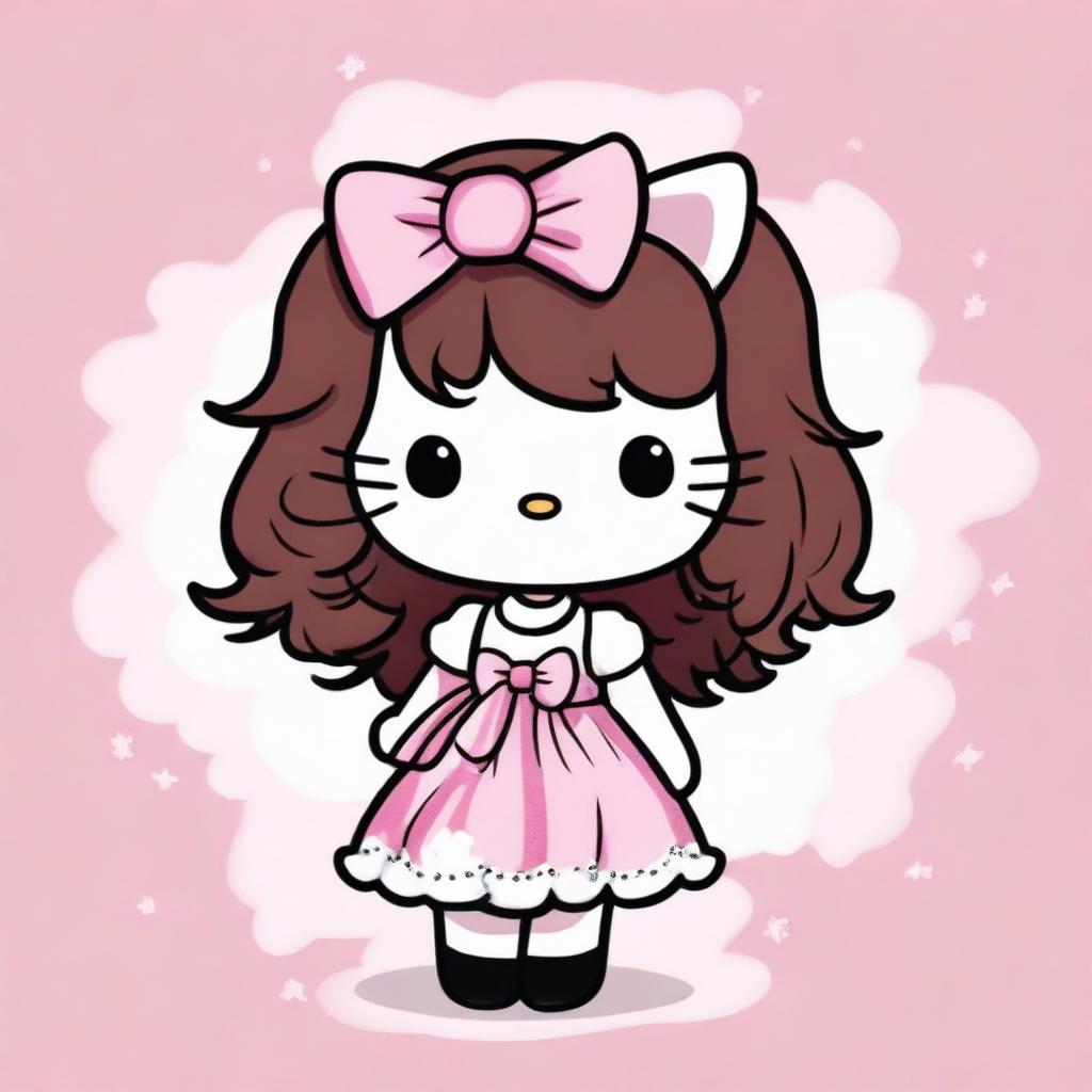 An image in the style of a cartoon, showing a unique version of Hello Kitty