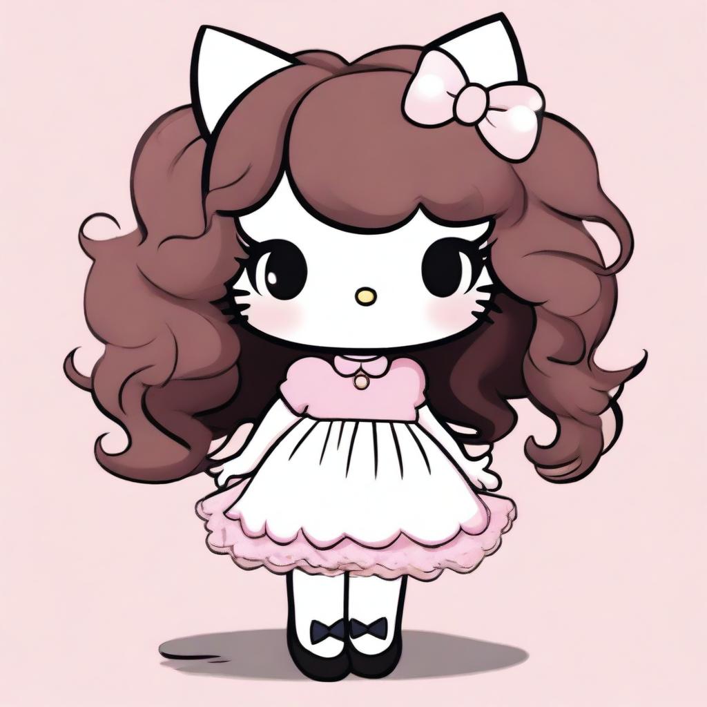 An image in the style of a cartoon, showing a unique version of Hello Kitty