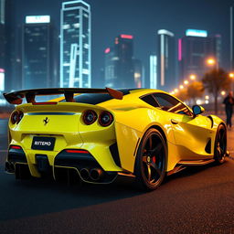 A next generation 2026 Ferrari Ritmo Turbo, showcasing futuristic design elements such as a sleek widebody kit, prominent rear wing, and innovative carbon fiber details