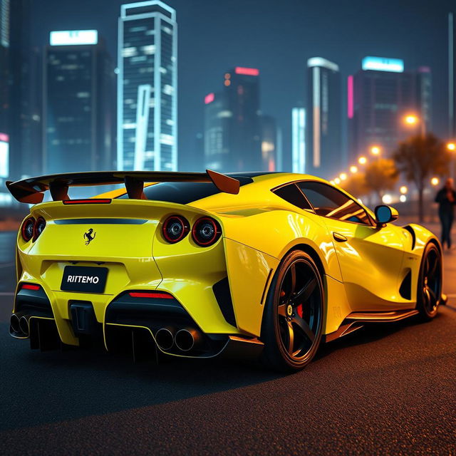A next generation 2026 Ferrari Ritmo Turbo, showcasing futuristic design elements such as a sleek widebody kit, prominent rear wing, and innovative carbon fiber details