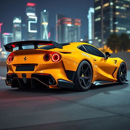 A next generation 2026 Ferrari Ritmo Turbo, showcasing futuristic design elements such as a sleek widebody kit, prominent rear wing, and innovative carbon fiber details