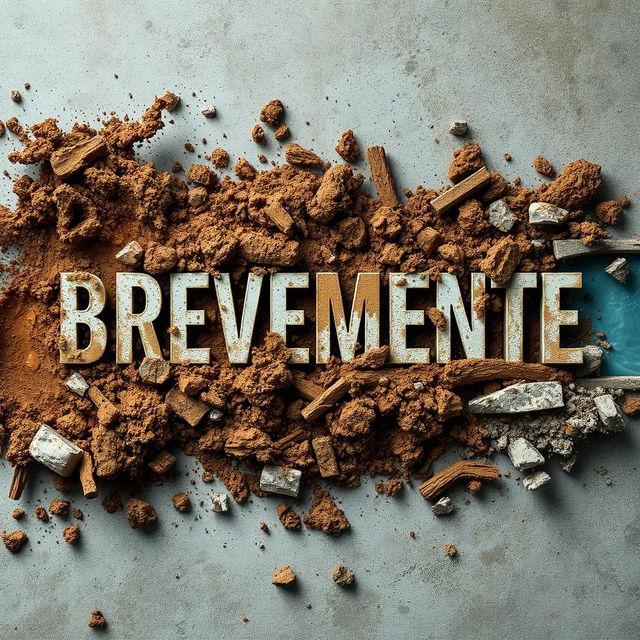 A captivating image featuring the word 'BREVEMENTE' prominently displayed in bold, artistic typography