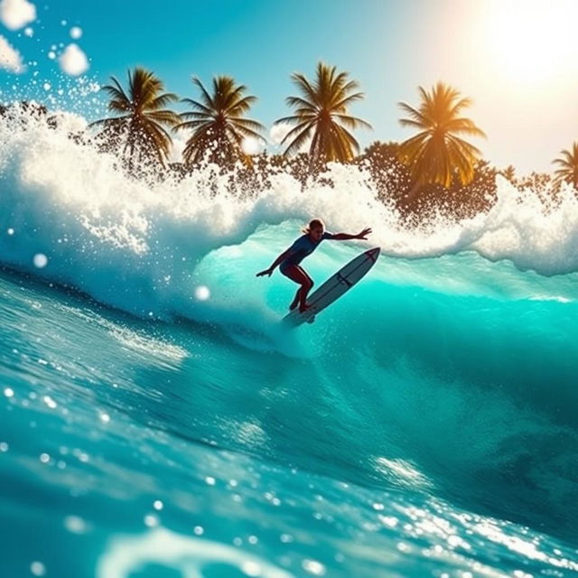 A dynamic surfer expertly riding a massive wave, showcasing skill and determination