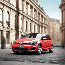 A digital art image of a Volkswagen Golf IV, in top-notch quality, situated in Berlin