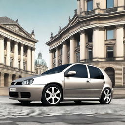 A digital art image of a Volkswagen Golf IV, in top-notch quality, situated in Berlin