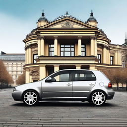 A digital art image of a Volkswagen Golf IV, in top-notch quality, situated in Berlin