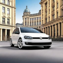 A digital art image of a Volkswagen Golf IV, in top-notch quality, situated in Berlin