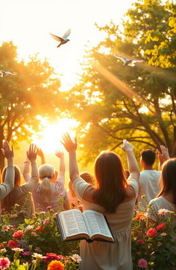 A serene and inspiring scene depicting the theme of gratitude and faithfulness to God