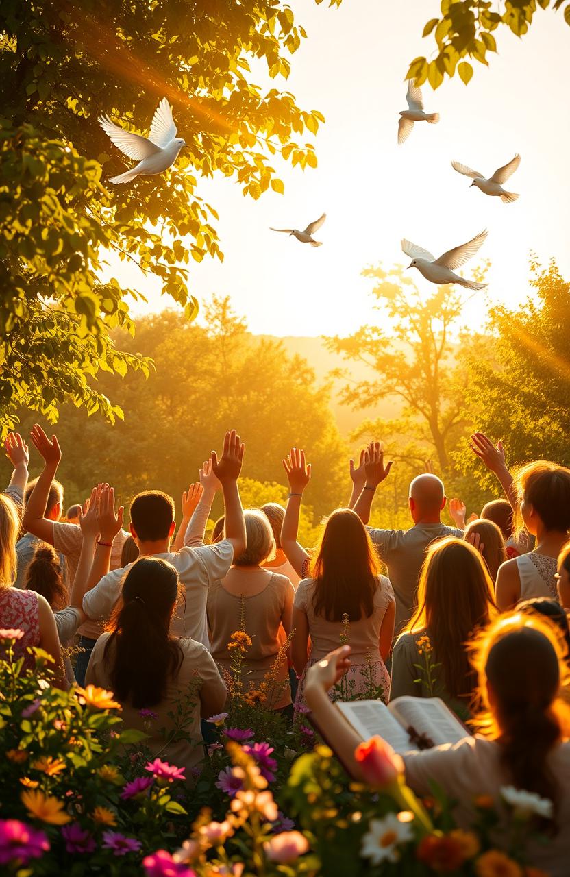A serene and inspiring scene depicting the theme of gratitude and faithfulness to God
