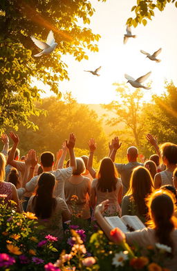 A serene and inspiring scene depicting the theme of gratitude and faithfulness to God